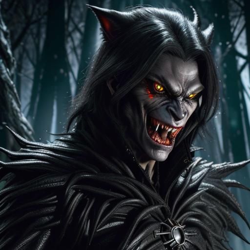 Glowing Vampire-Werewolf-Wraith Hybrid in Liquid Darkness