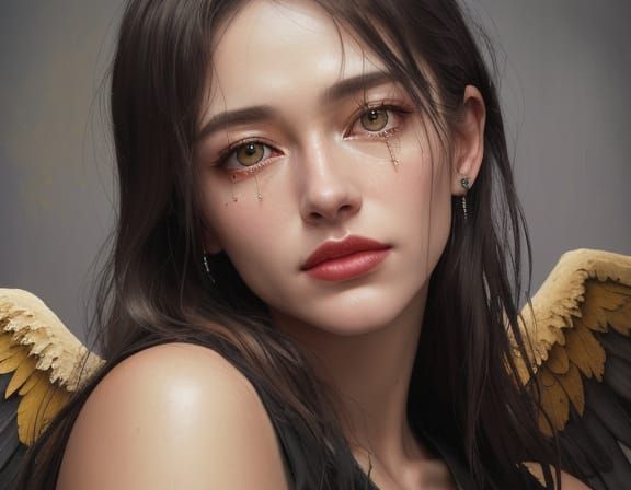 Cheerful Nihilist Angel in Grunge Oil Painting Style