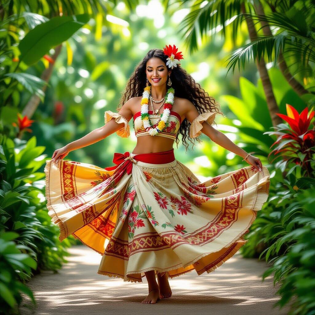Hawaiian Hula Dancer in Lush Tropical Setting