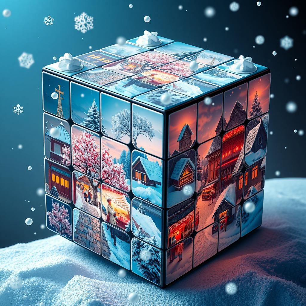 Rubik's Cube Reveals Winter Landscapes in 3D
