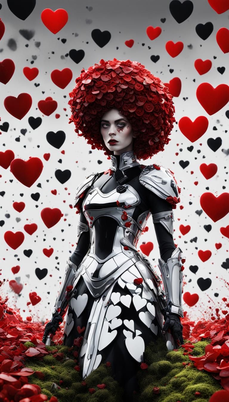 Chrome and Red Splatter Art Flower Person