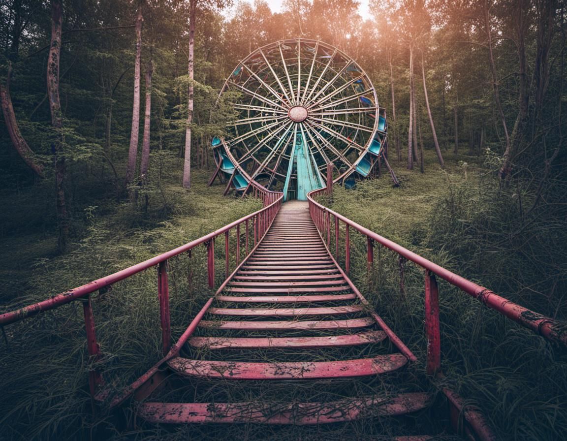 Eerie Abandoned Amusement Park Landscape