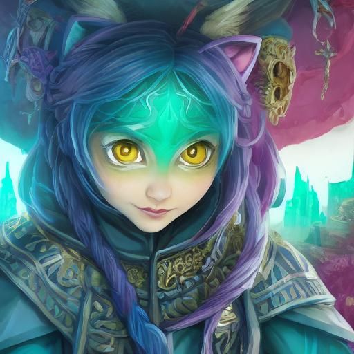 Feline Femme Fatale: Detailed Digital Portrait