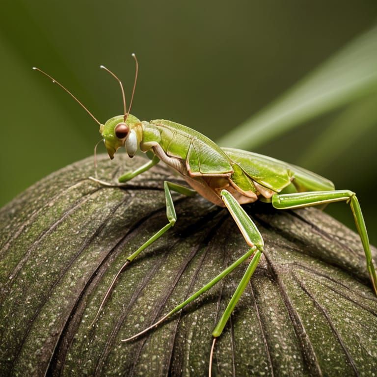 Hyper Realistic Praying Mantis Portrait on Bush