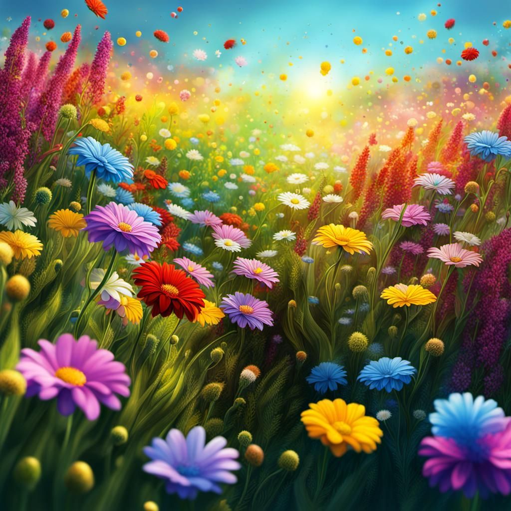 Hyperrealistic Flower Field in Splash Art Style