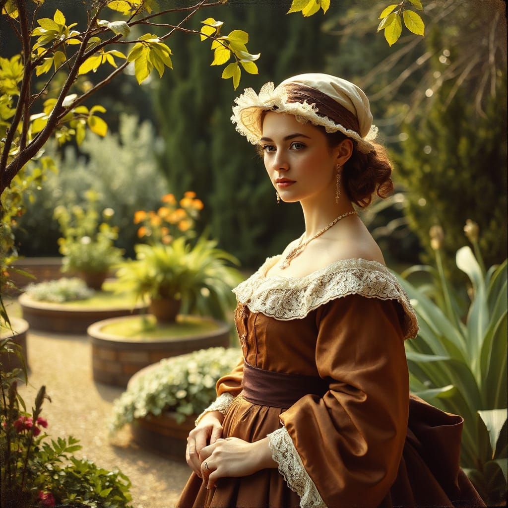 Victorian Lady in Garden, Romantic Era Style