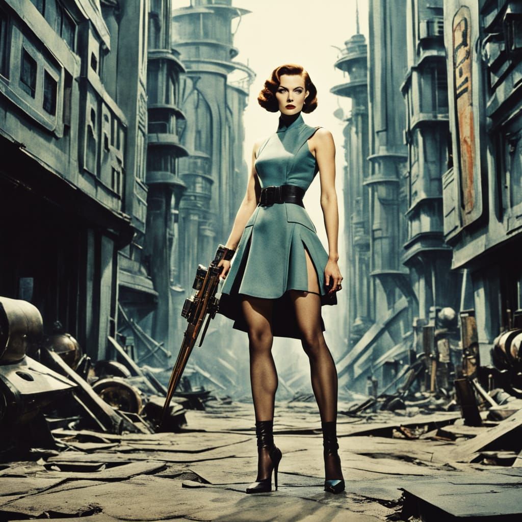 Dystopian Woman with Stiletto in Metropolis Style