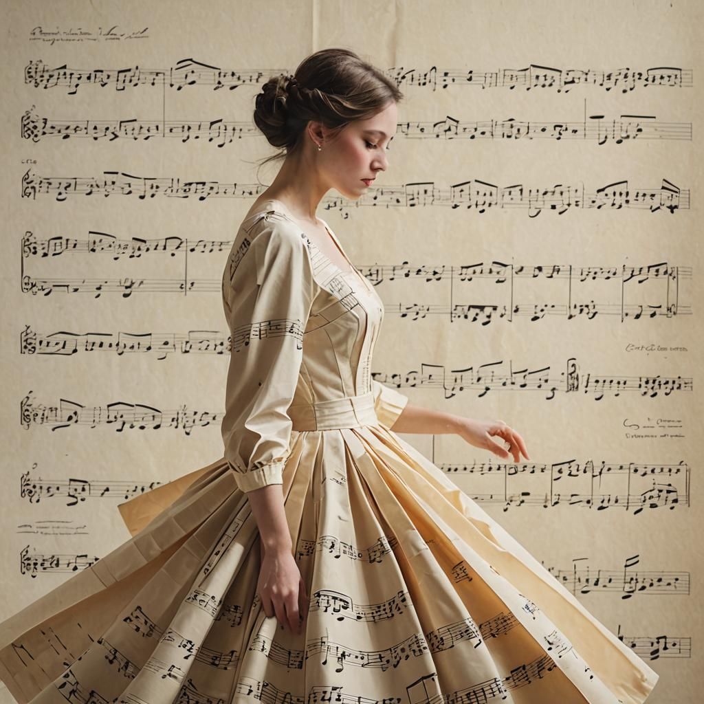 Woman in Dress of Music Scores