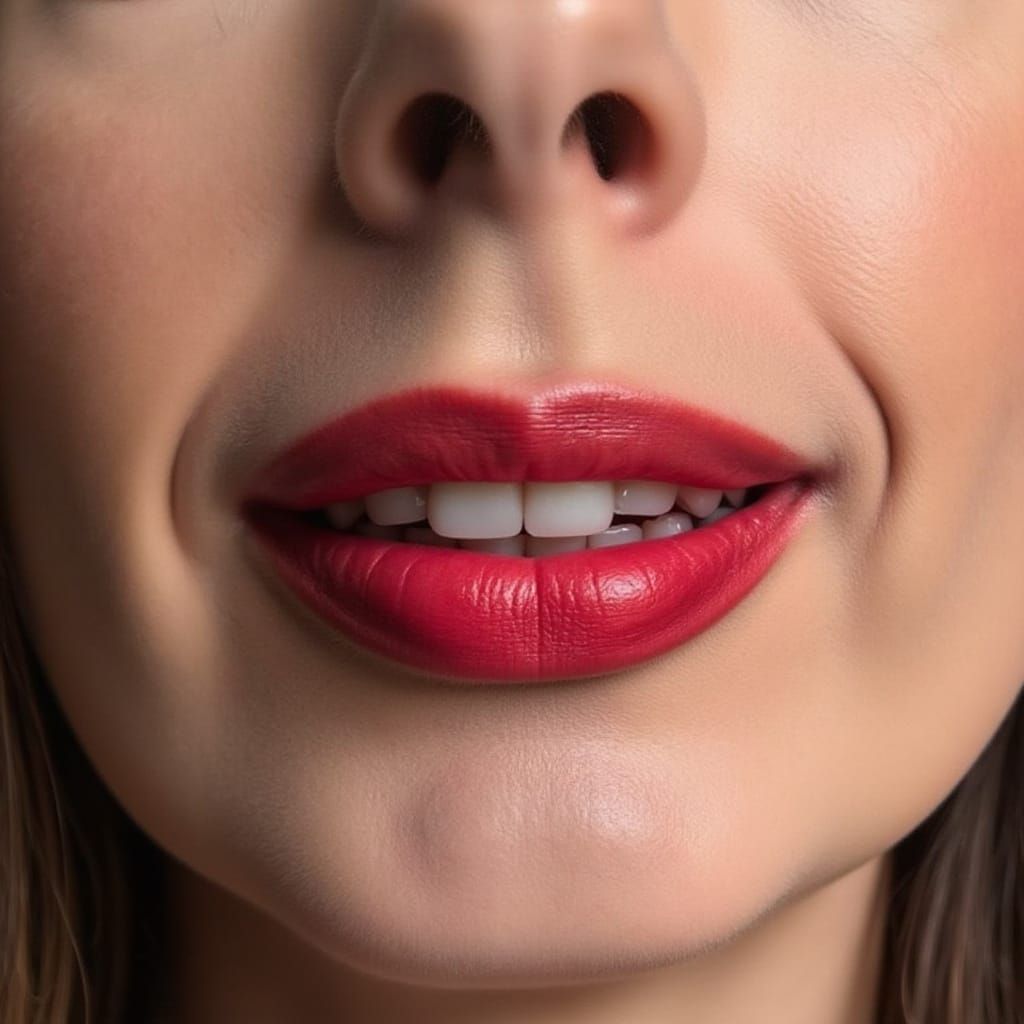 Close Up of Red Lipstick Smile in Glamorous Style