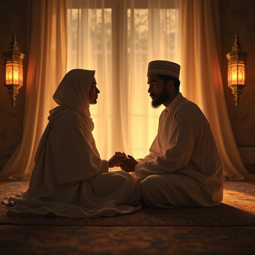 Contemplative Conversation in a Warmly Lit Studio