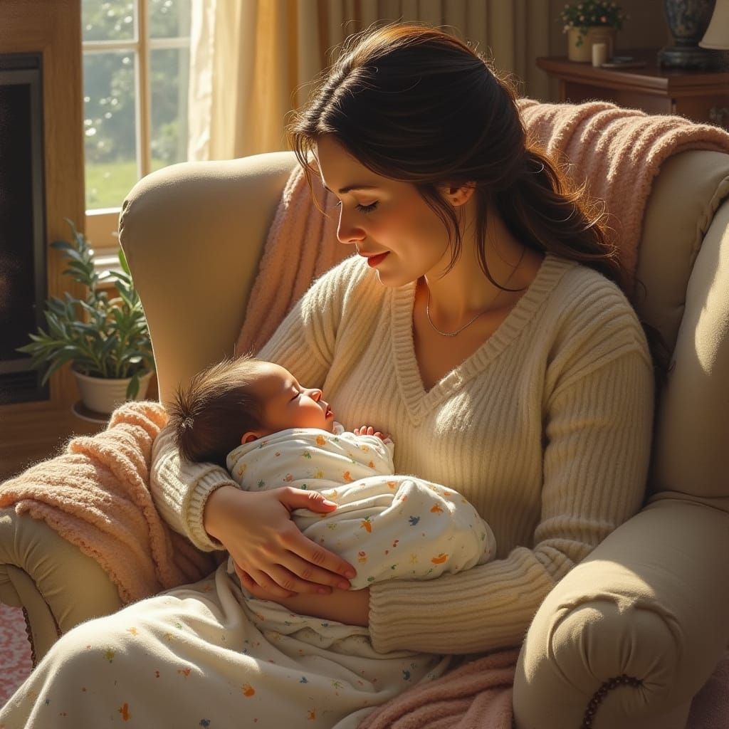 Mother and Child in Impressionist Style