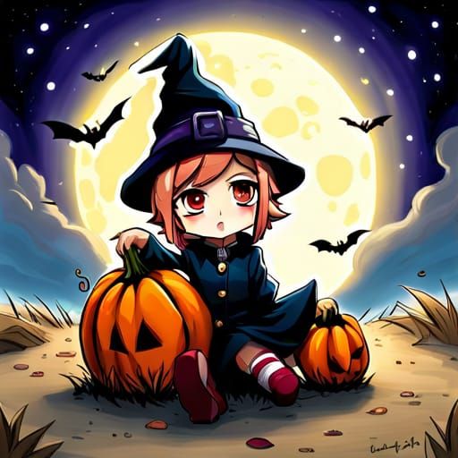 Chibi Halloween Pumpkin in Graffiti Art Style