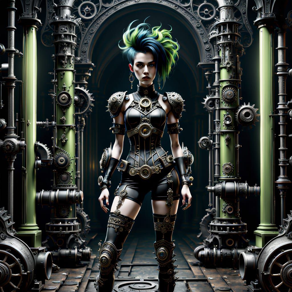 Gothic Goddess of Industrial Dreams in Victorian Elegance