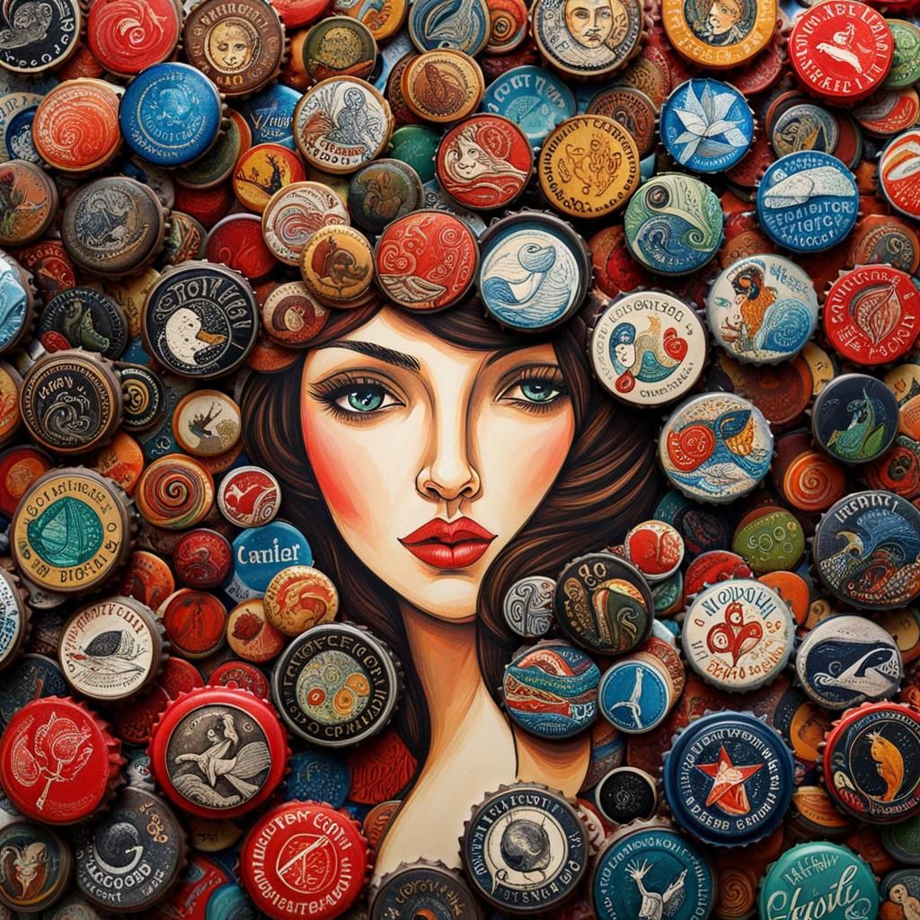 Expressive Bottlecap Art Illustration