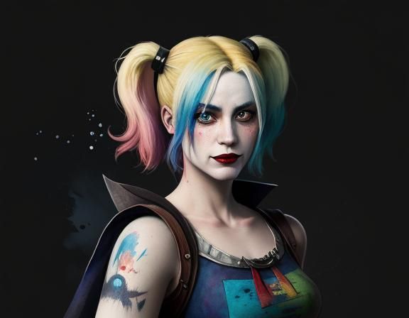 Grimdark Harley Quinn in Watercolour Style