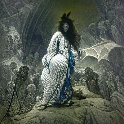Demon Goddess in Robe as Gustave Doré Illustration