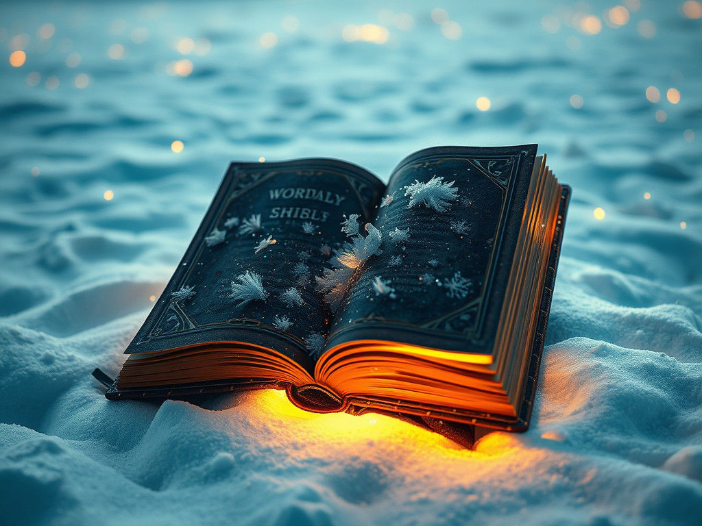 Mystical Tome Whispers Winter Word in Fantasy Art