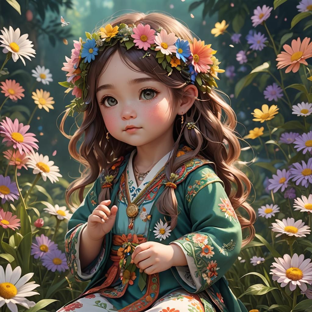 Hippie Boho Baby Girl in 3D Anime Style