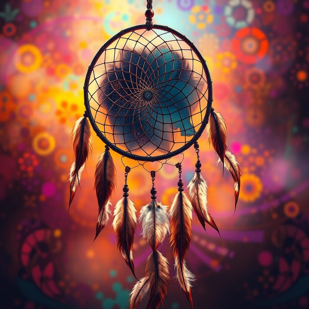 Dreamy Cyberpunk Dreamcatcher Amid Vibrant Colors