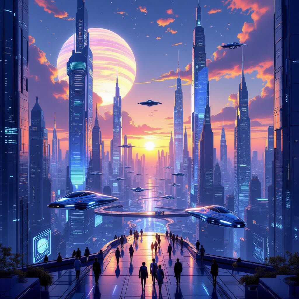 Futuristic Metropolis at Twin-Sun Sunset