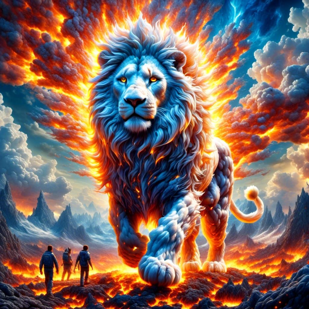 Cloud Lion Walking on Star in Watercolor Style