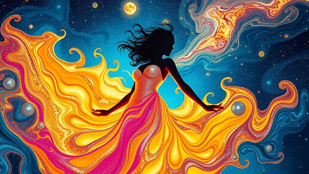 Celestial Woman Emerges from Starry Night Sky