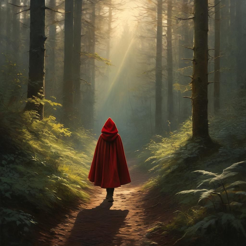 Little Red Riding Hood Strolls Through a Golden Forest in Ja...