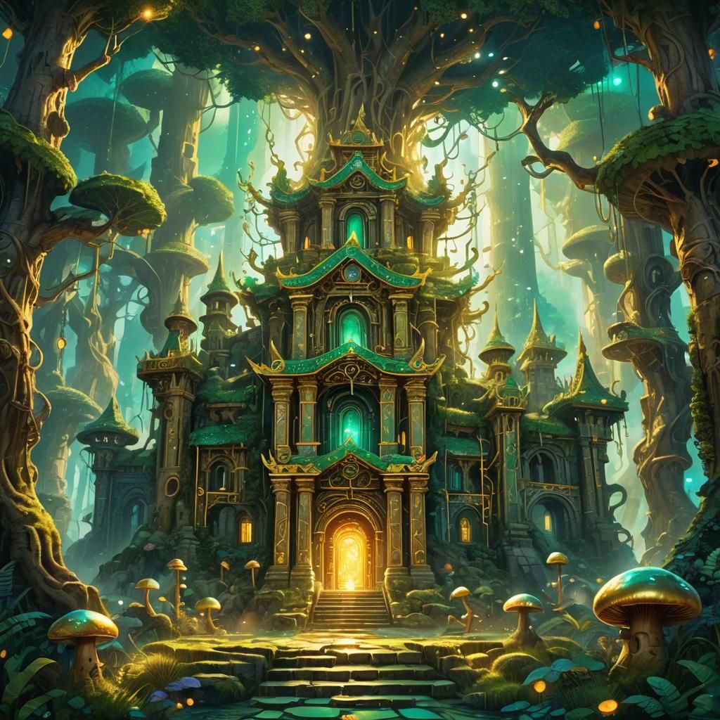 Mystical Temple Nexus in Emerald Forest