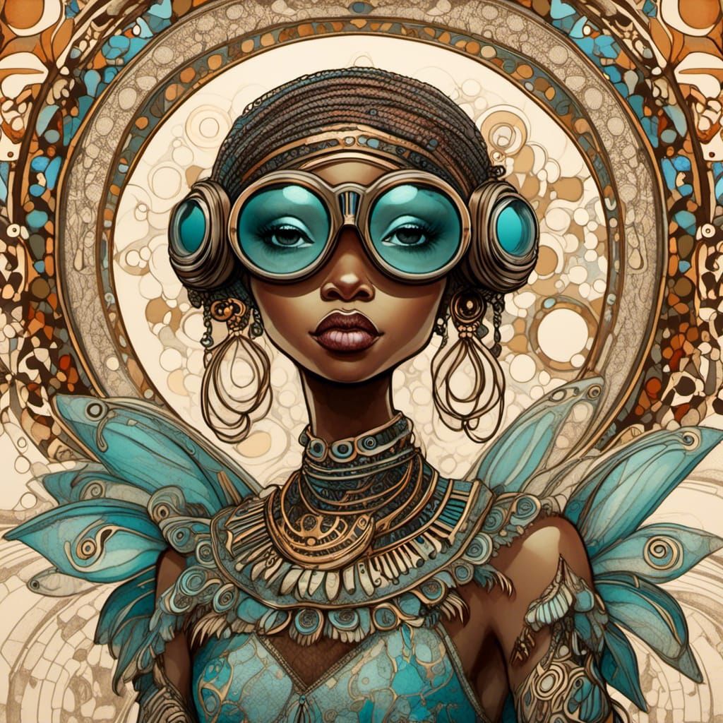 Graceful Art Nouveau Dancer in Steampunk Style