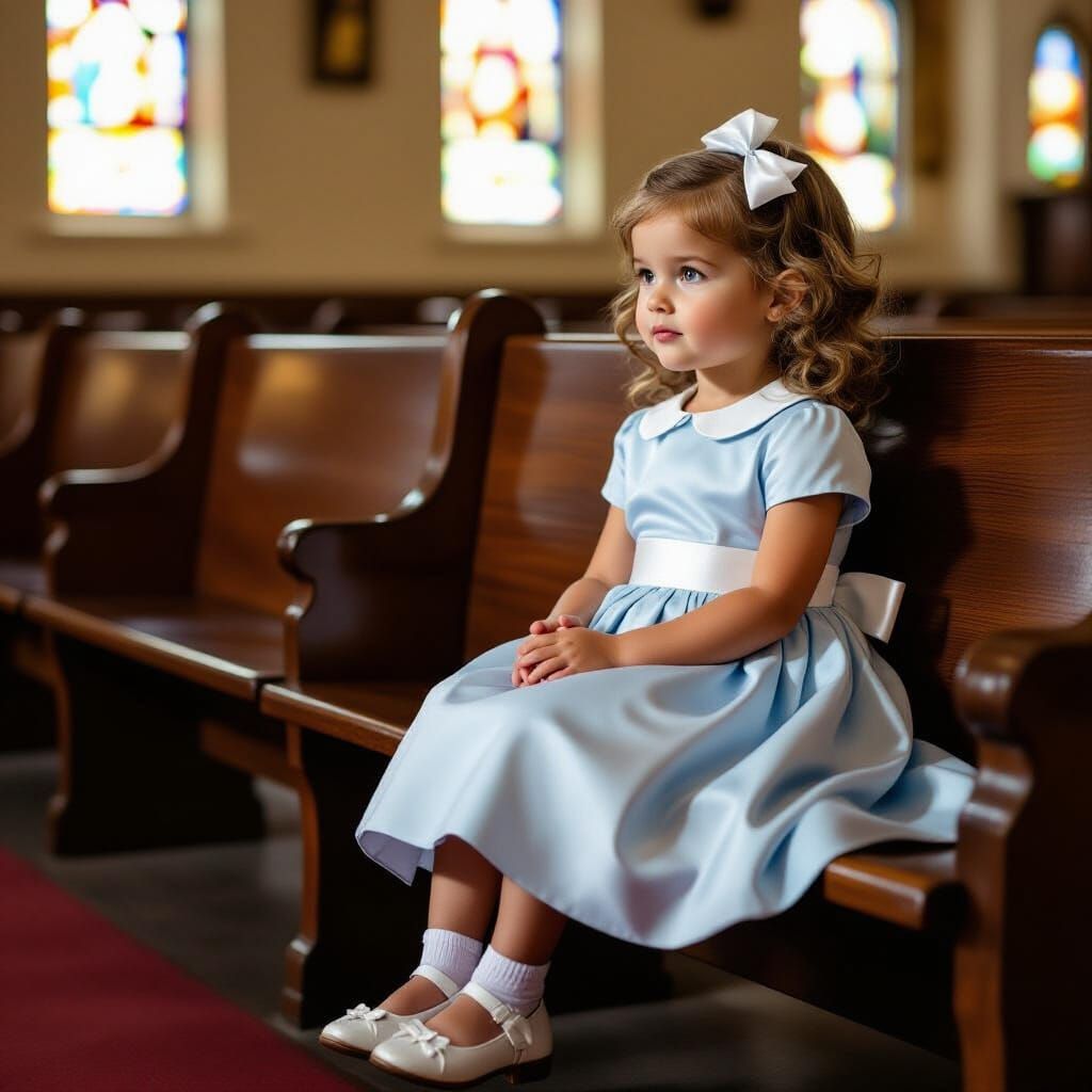 Graceful Young Girl in Church Pew Portrait