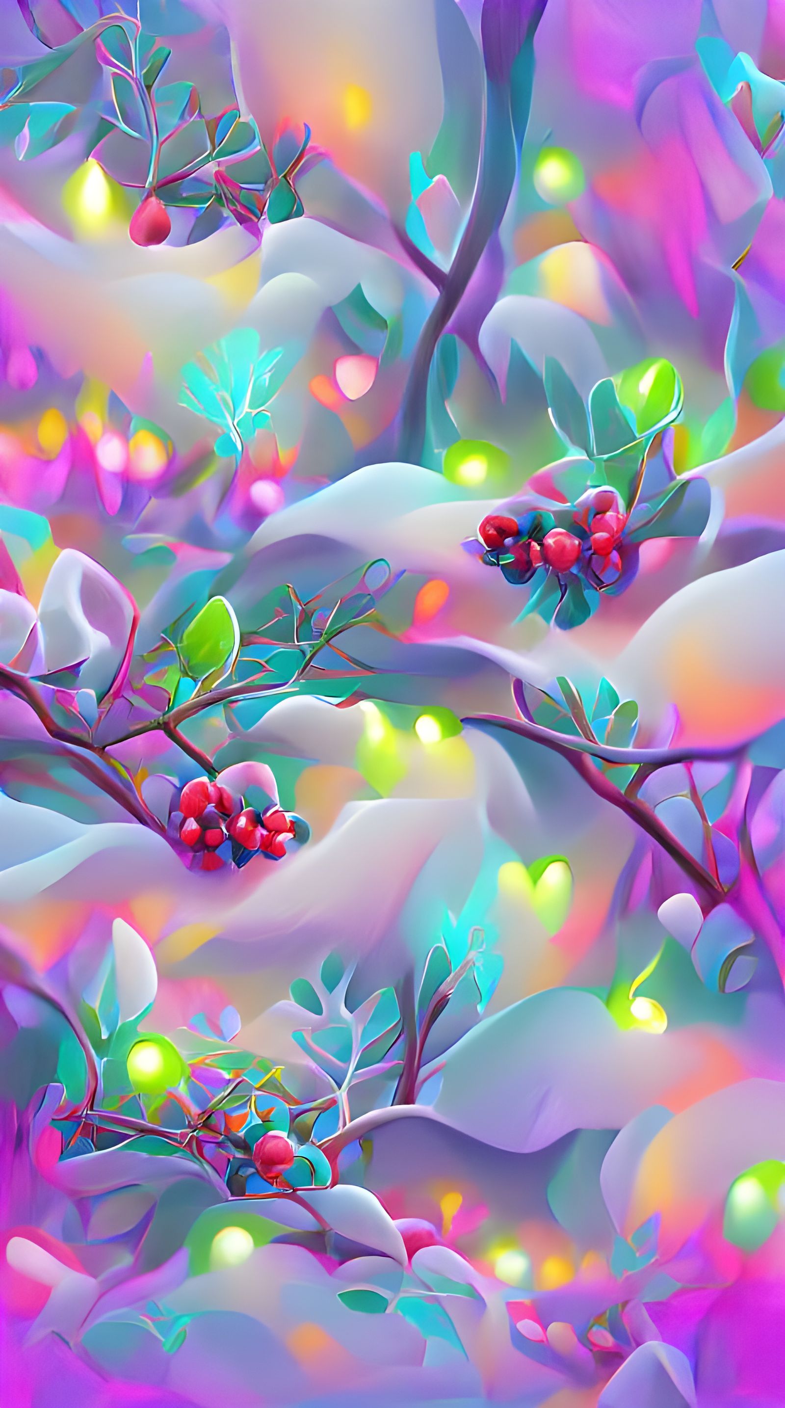 Glowing Neon Forest with Holly Berries