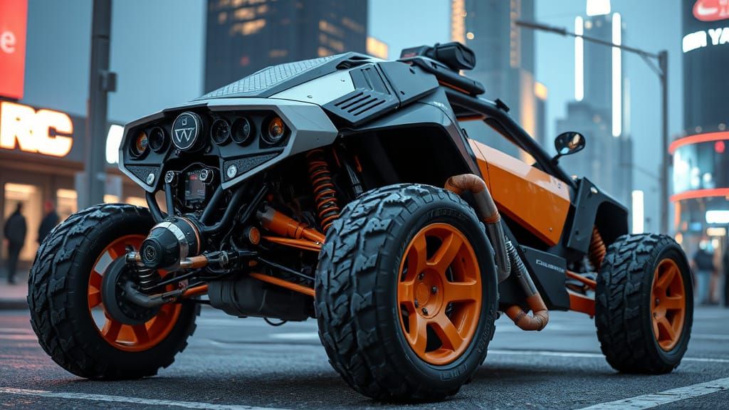 future cyberpunk nano tech all-terrain scramble buggy