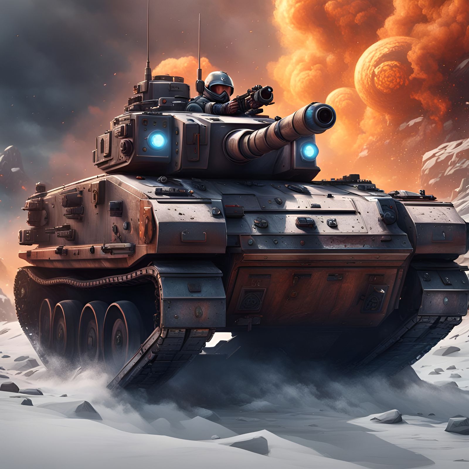 Sci-Fi Tank Driver in Detailed Matte Painting