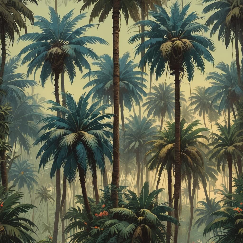 Tropical Palm Trees in Photorealistic Impressionism