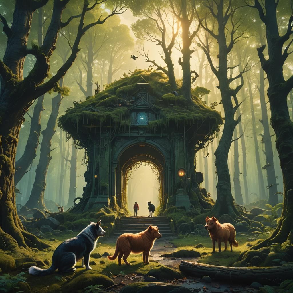 Mystical Portal Gathering in Surreal Forest