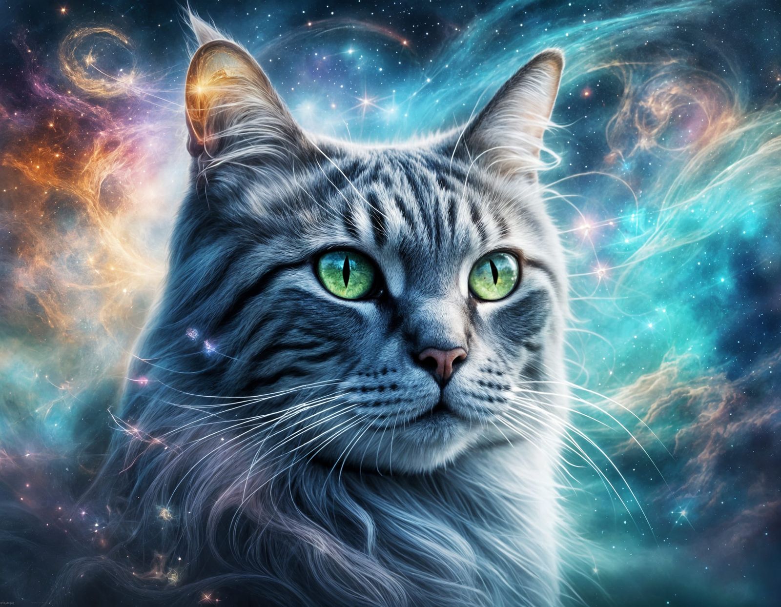 Surreal Cat in Magical Sky: Digital Art