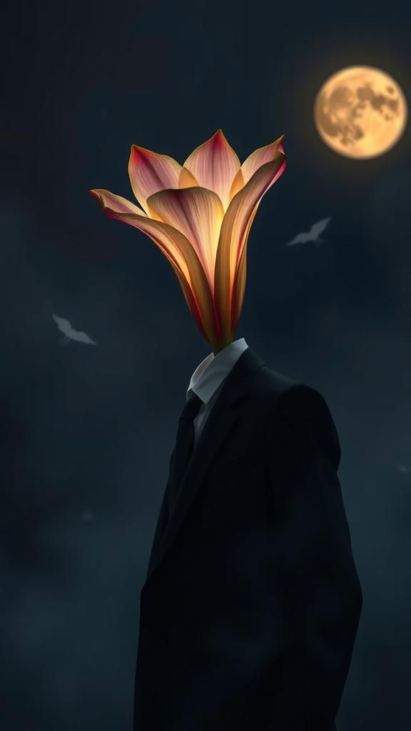 Man with Flower Head in Cinematic Lighting