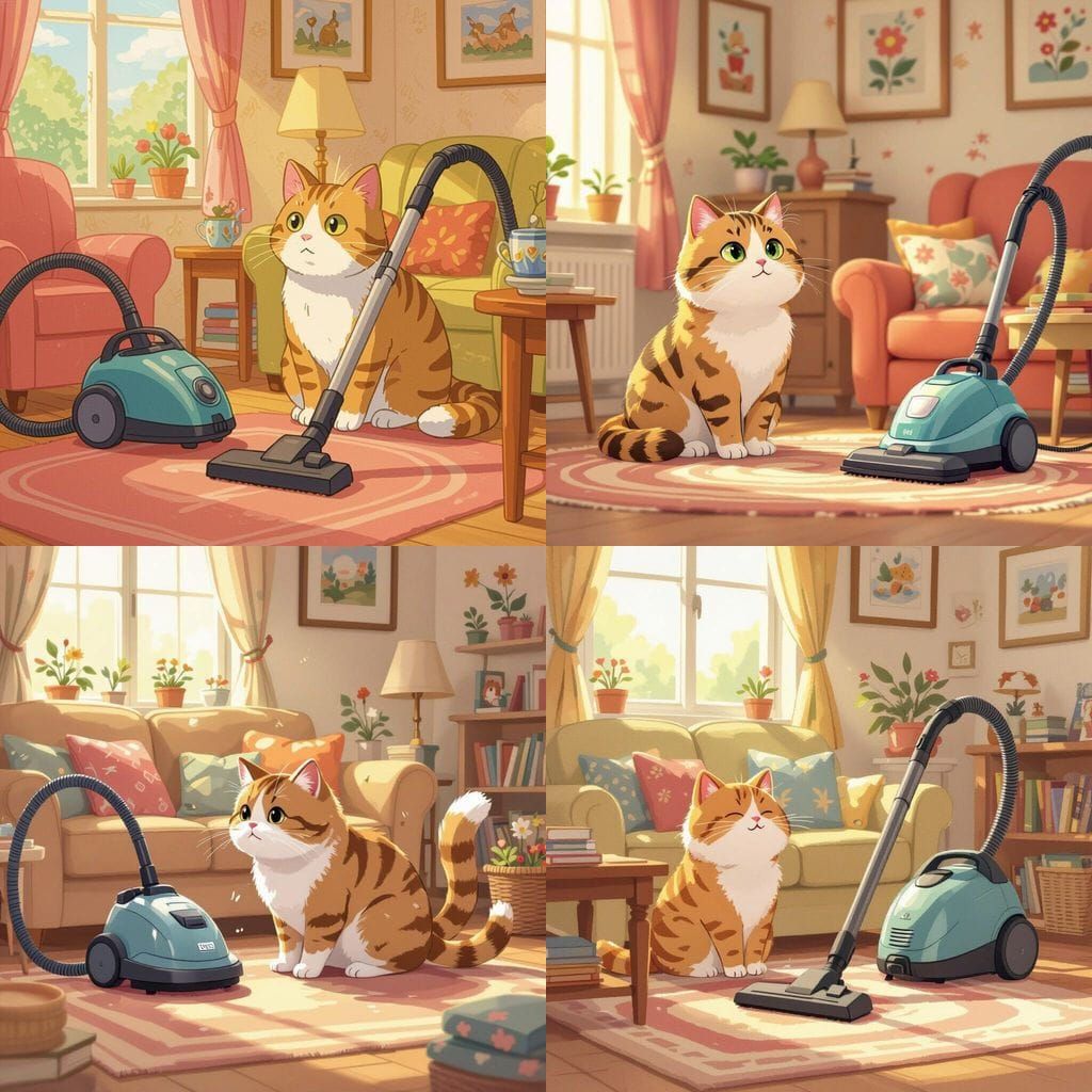 Anxious Cat Fears Vacuum Cleaner in Cozy Living Room