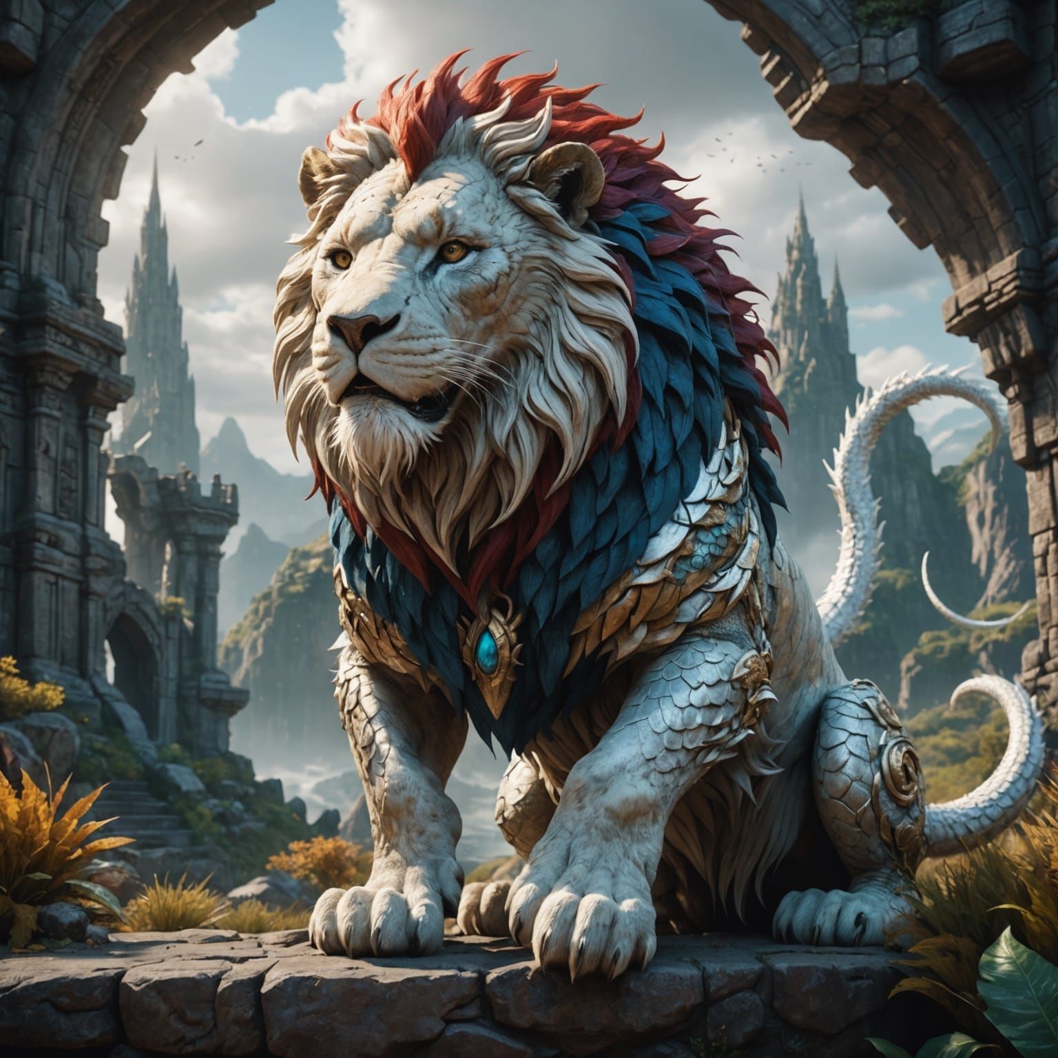 Lion and Dragon Hybrid in Detailed Matte Painting