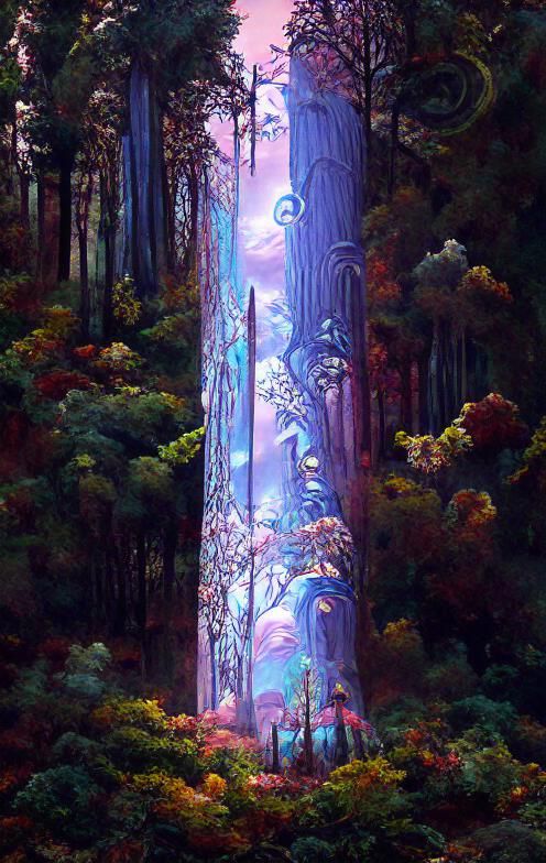 Mystical Woods and Tower in Sci-Fi Fantasy Style