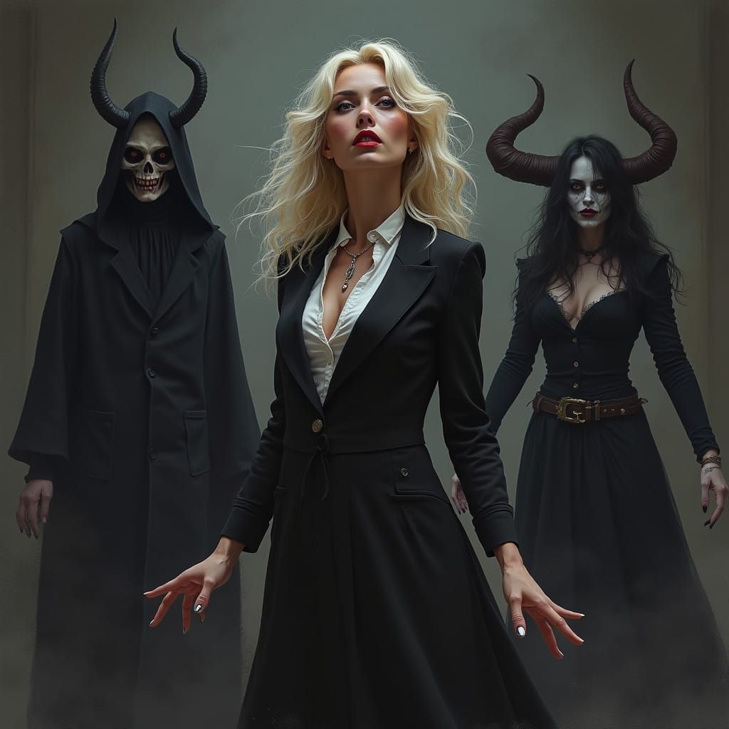 Ethereal Goddess Confronts Dark Forces in Gothic Trial