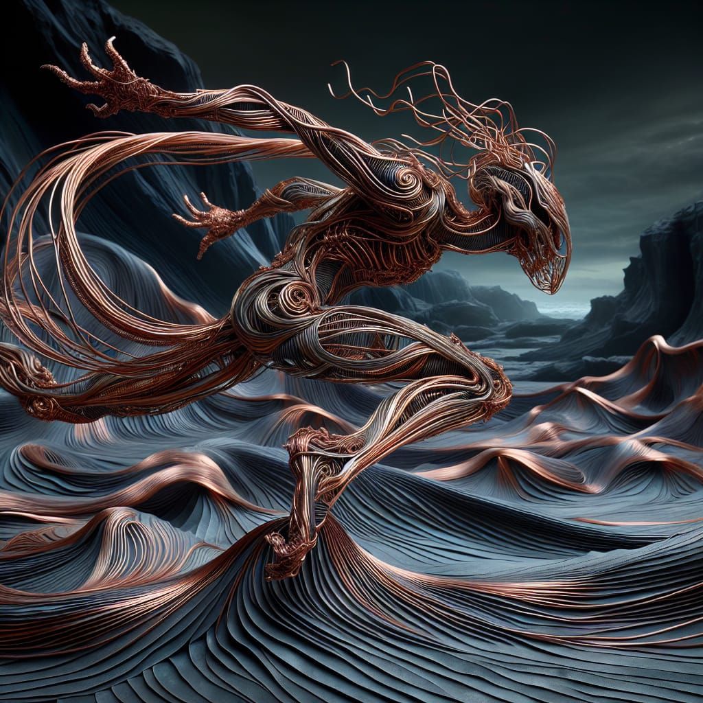 Copper Wire Butoh Dancer in Mythical Deep