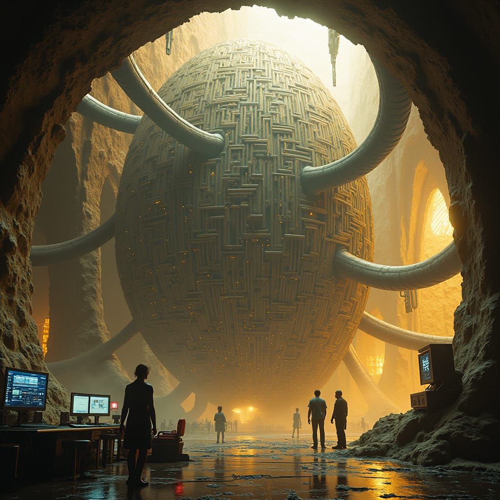 Surreal Futuristic Labyrinth of Sentient Supercomputer