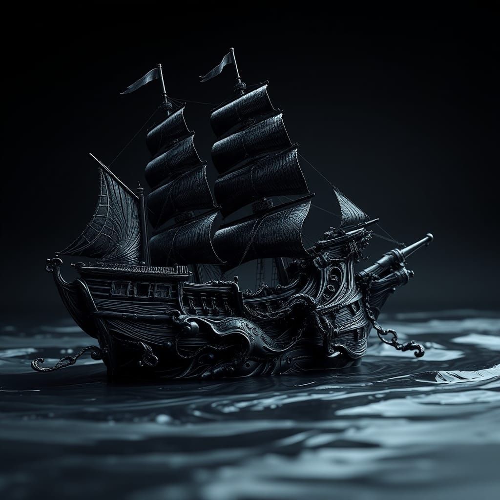 Black Liquid Pirate Ship on Rage Waves