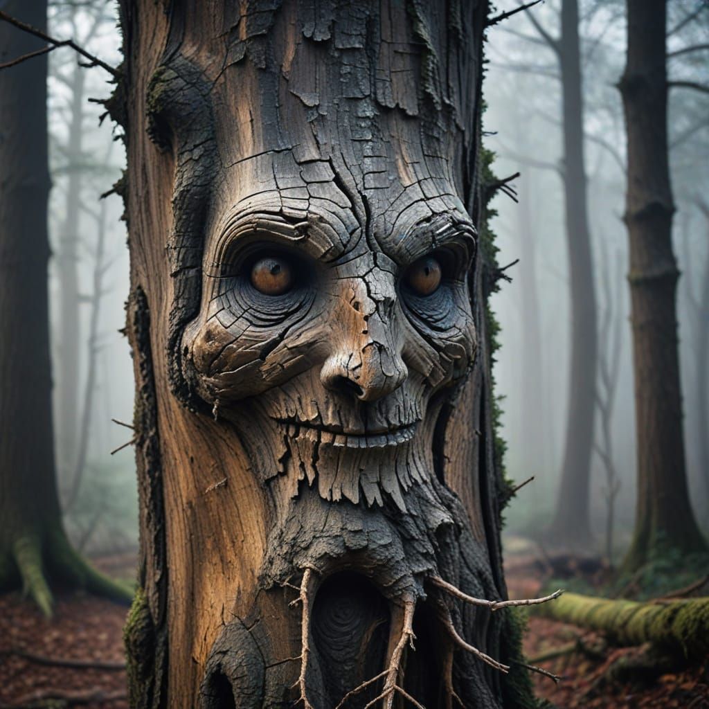 Gnarled Tree Trunk Transformed by Nature's Hand