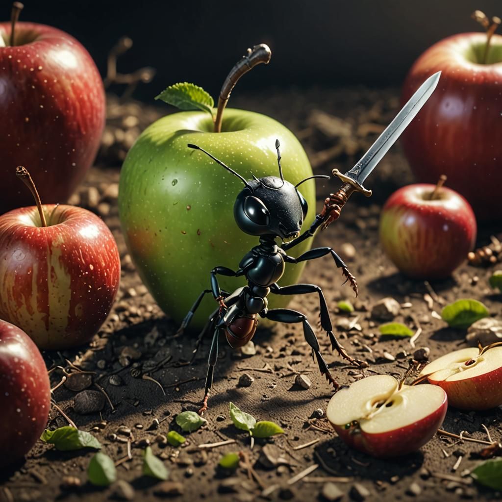 Ant Warrior Attacks Apple in Medieval Style