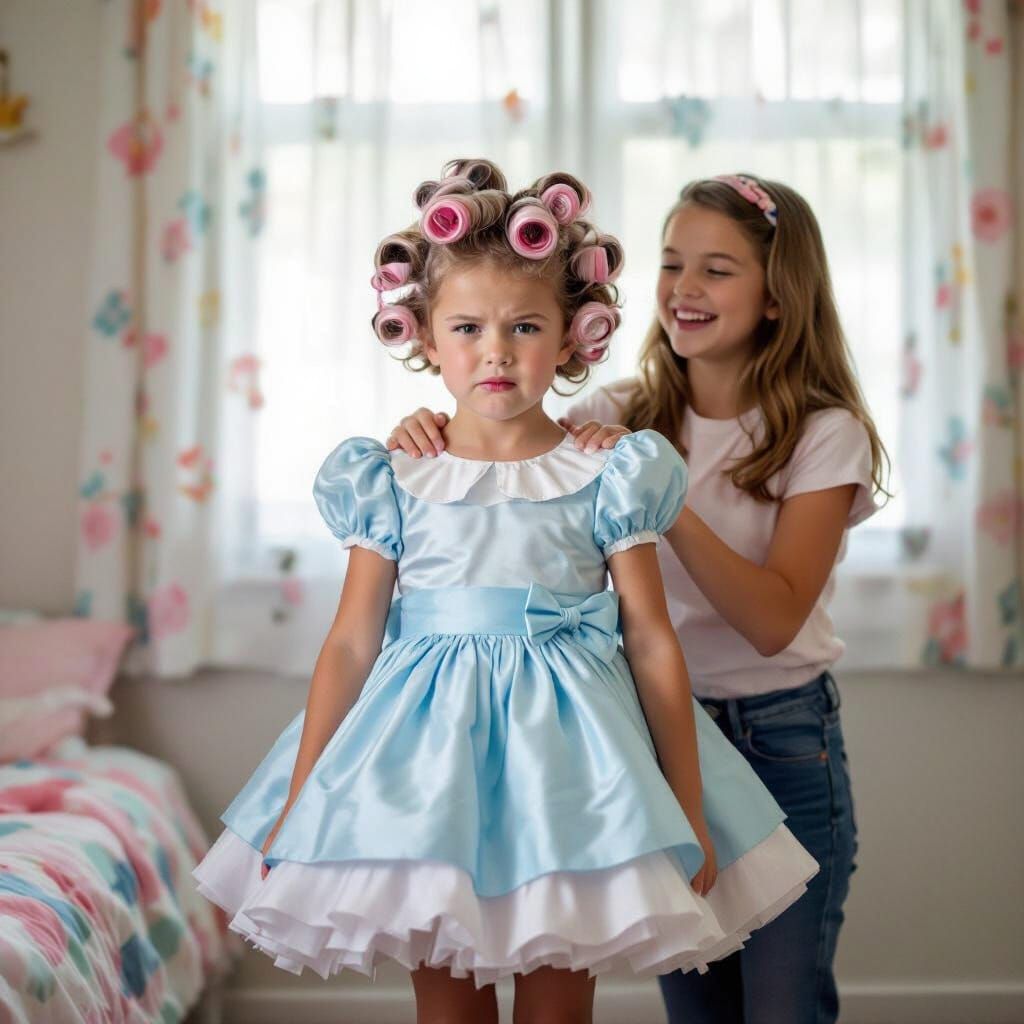 Boy in Pink Curlers and Dress, 1960s Photo