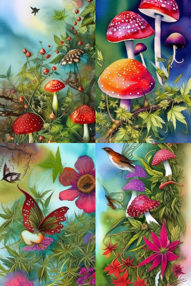 Fairies and Birds in Watercolor Painting