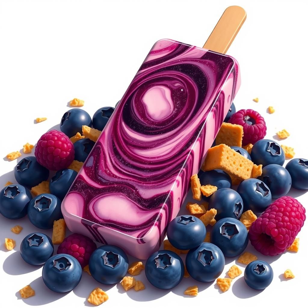 Black raspberry ice cream bar with blueberries, peanut britt...