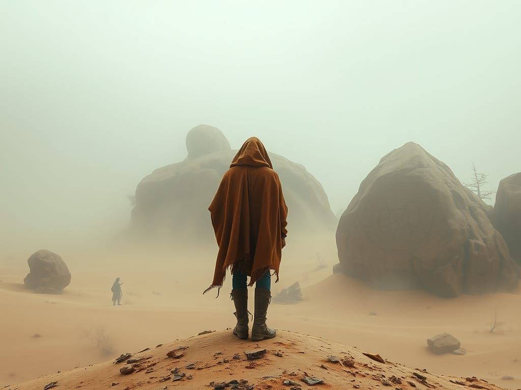 Mystical Desert Oasis with Glowing Symbols